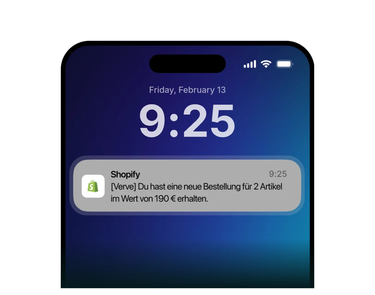 Smartphone das eingehende Shopify bestellugnen zeigt